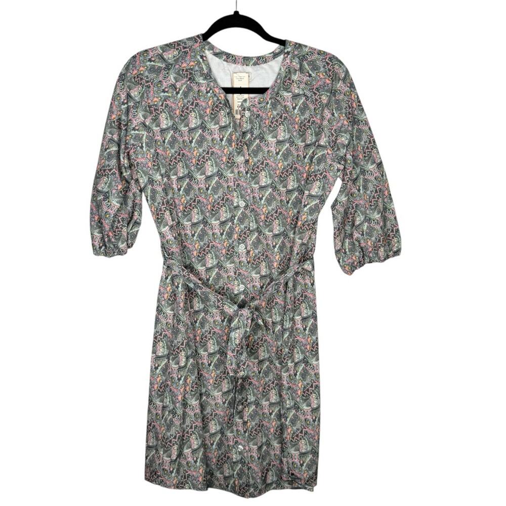 J. PETERMAN / green pink floral Brooklyn button up shirtdress / XXS